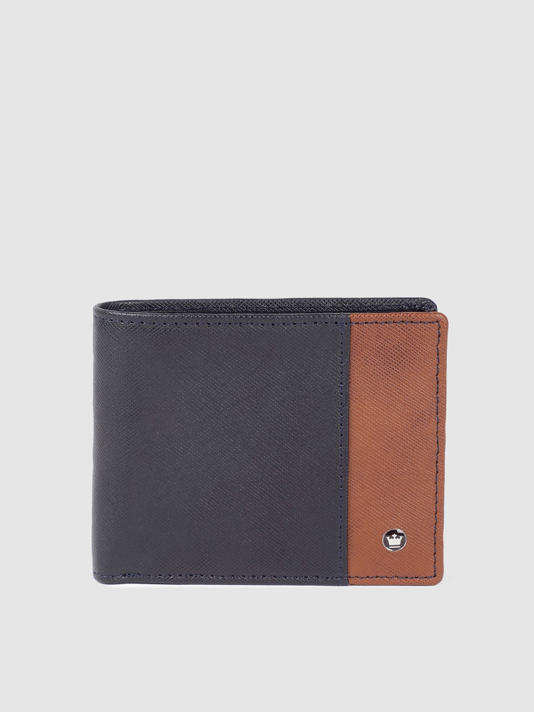 

Louis Philippe Men Colourblocked Leather Two Fold Wallet, Navy blue