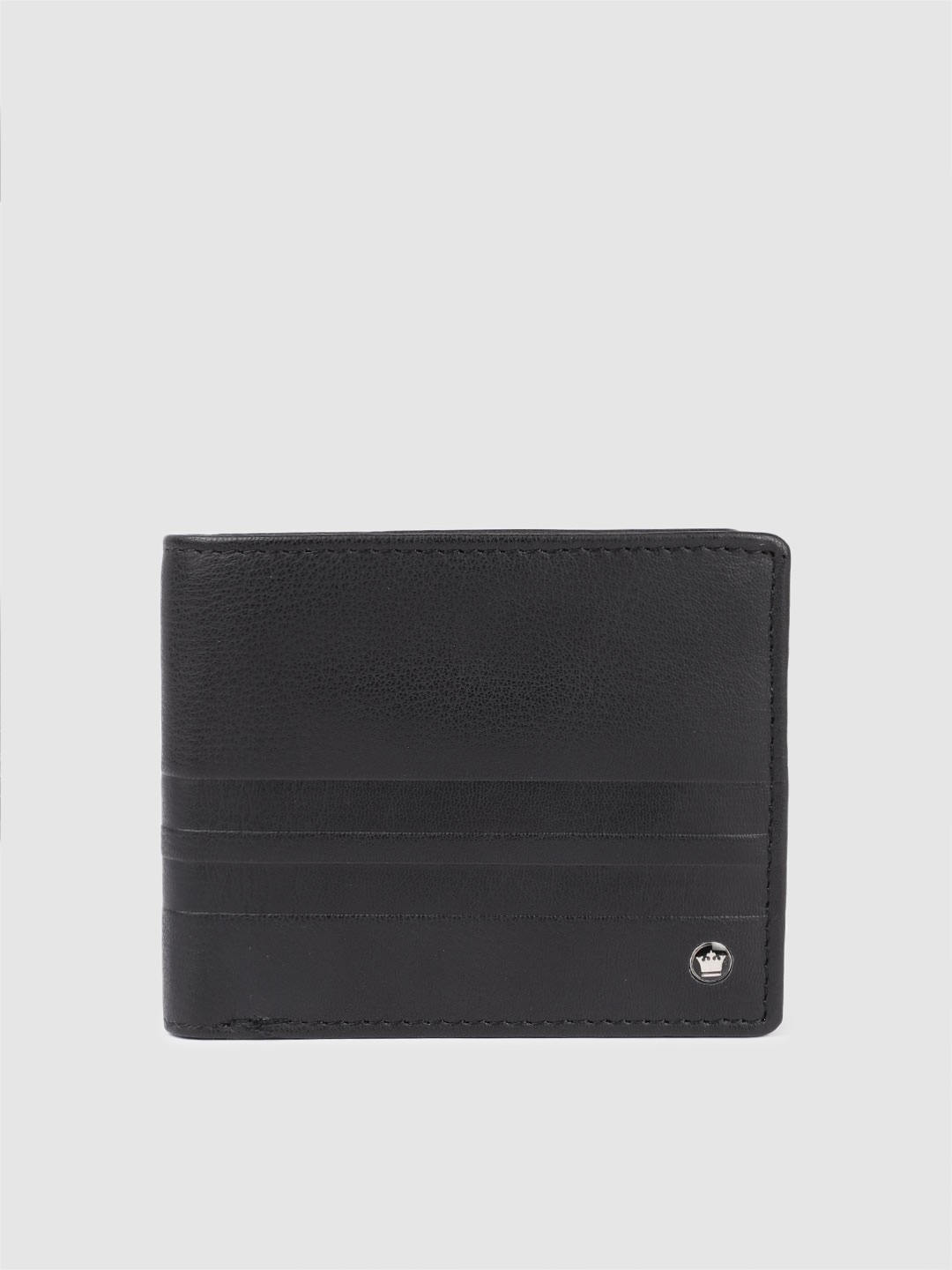 

Louis Philippe Men Debossed Stripes Leather Two Fold Wallet, Black