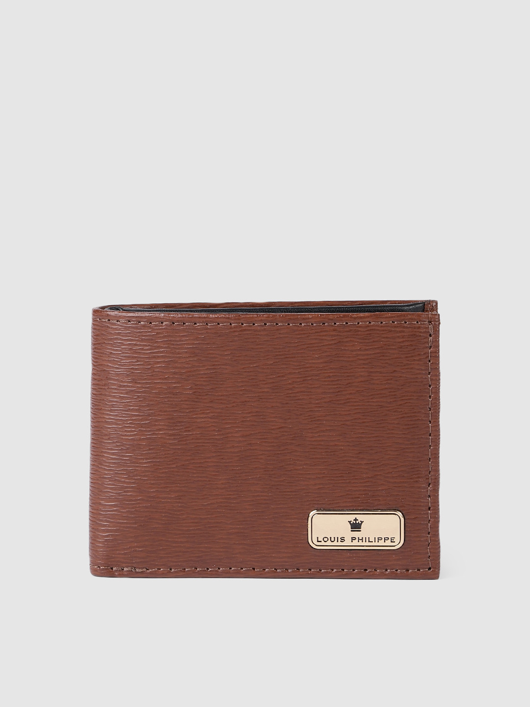 

Louis Philippe Men Abstract Textured Leather Two Fold Wallet, Brown