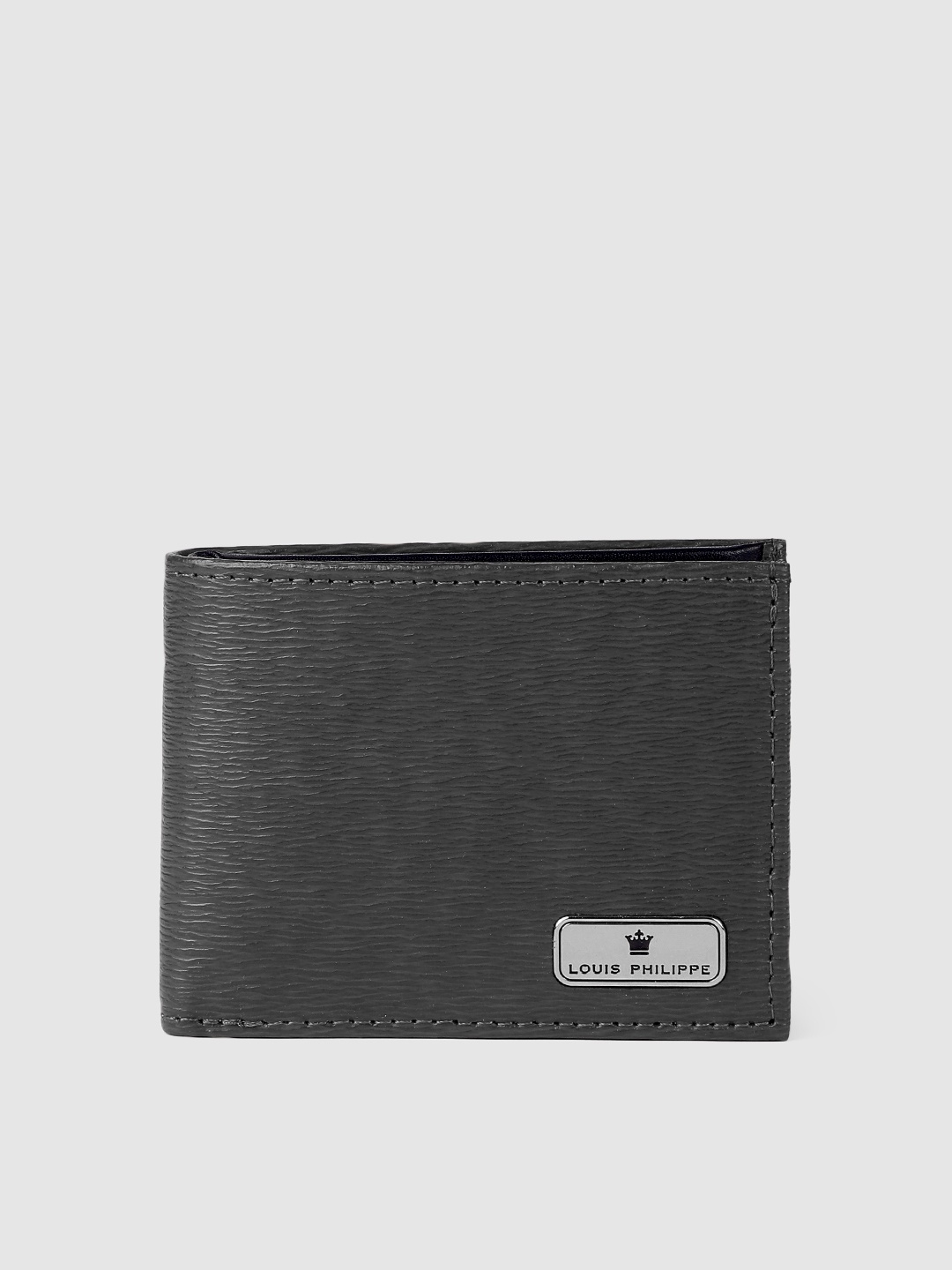 

Louis Philippe Men Abstract Textured Leather Two Fold Wallet, Black