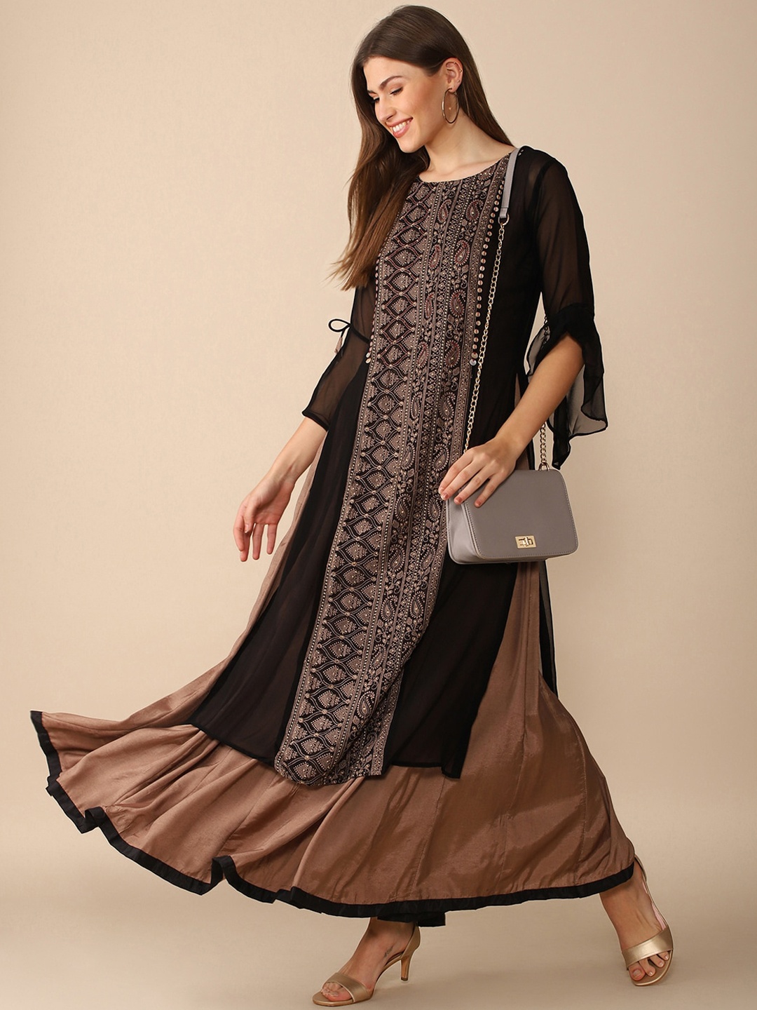 

House Of Dharaa Paisley Printed Regular Kurta with Palazzos, Black
