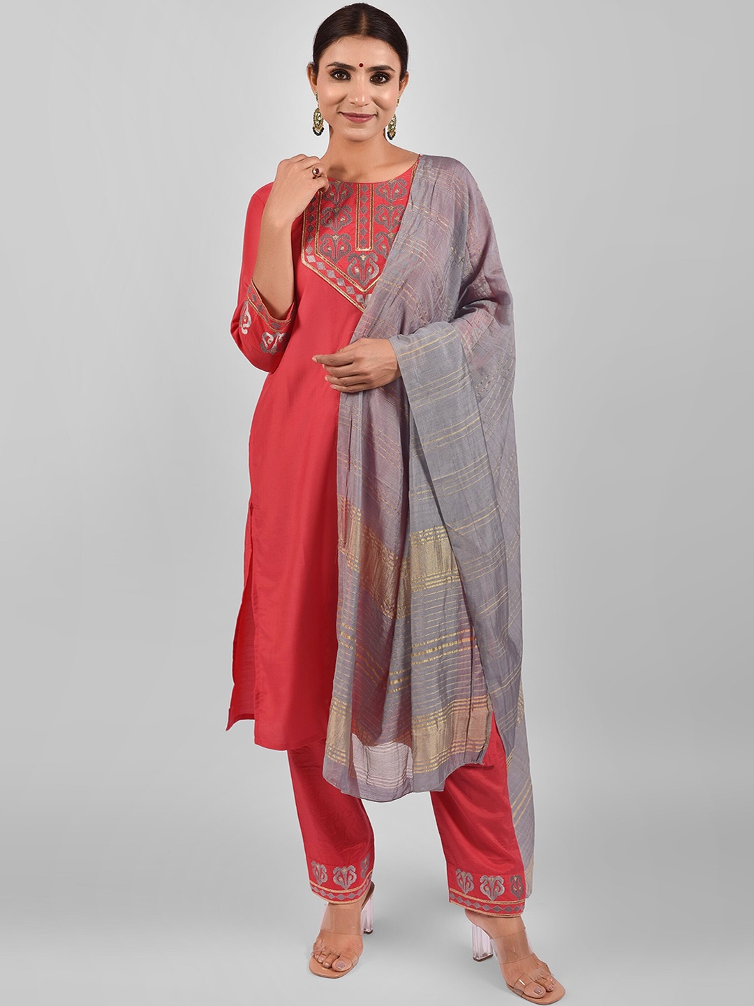 

STYLE SAMSARA Embroidered Kurta with Trousers & With Dupatta, Pink