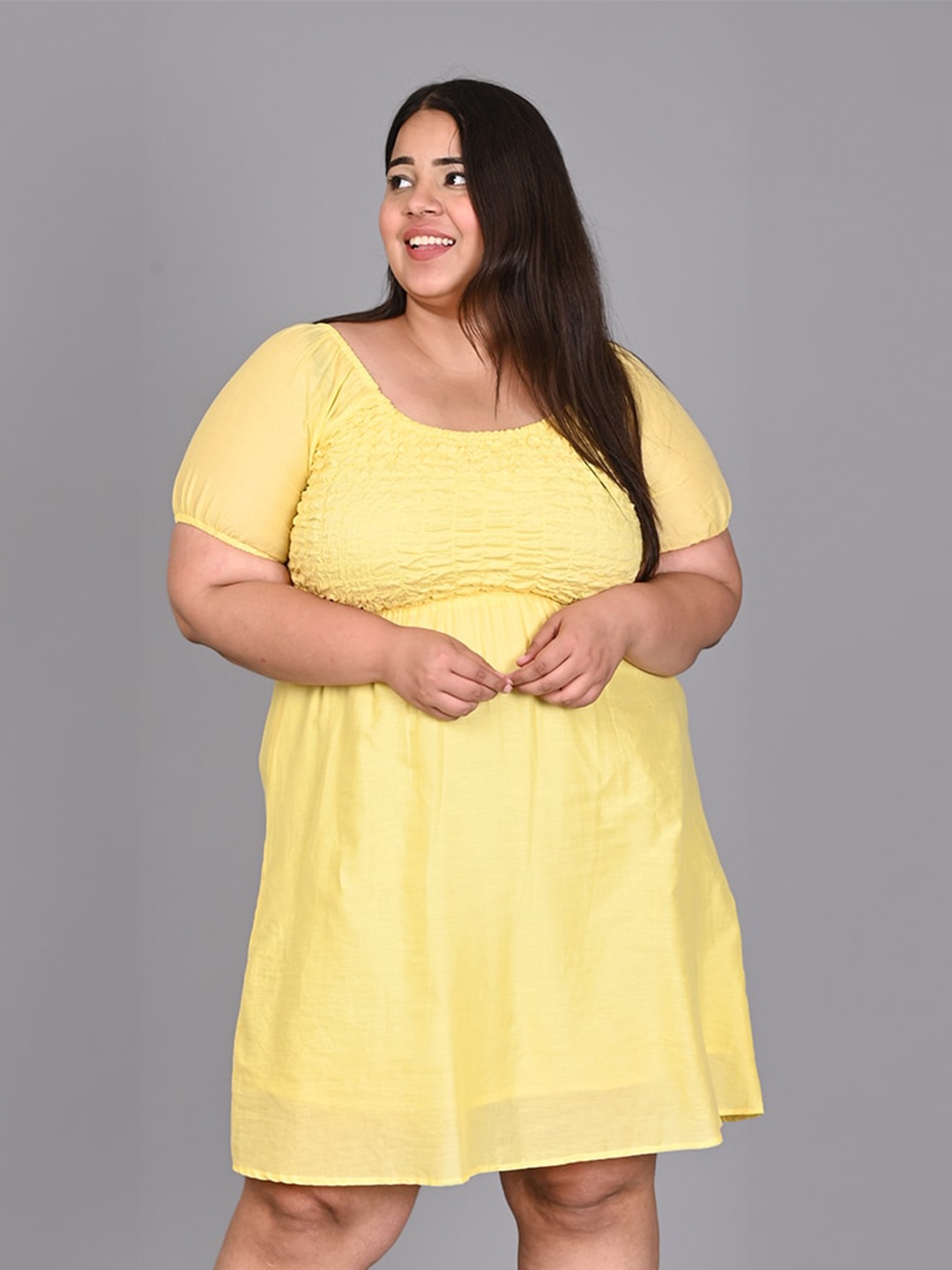 

IX IMPRESSION Plus Size Cotton Fit & Flare Dress, Yellow