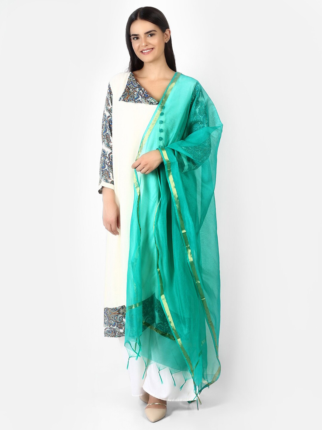 

amraoo Art Silk Dupatta With Zari, Green