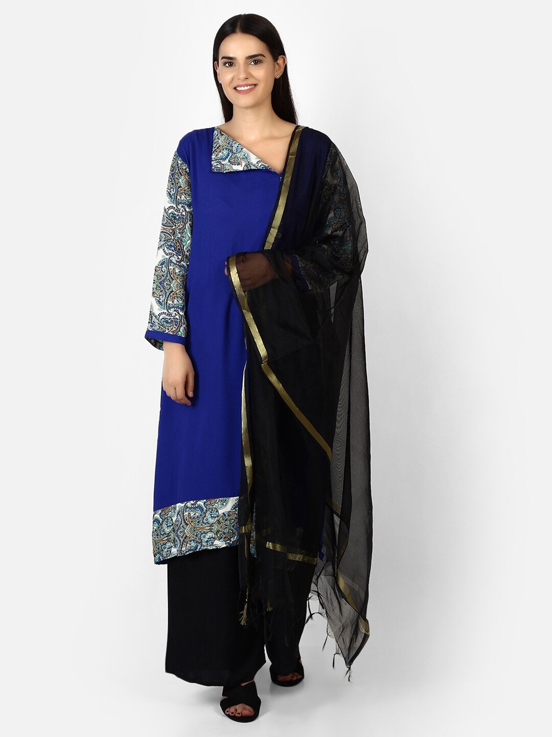 

amraoo Art Silk Dupatta With Zari, Black
