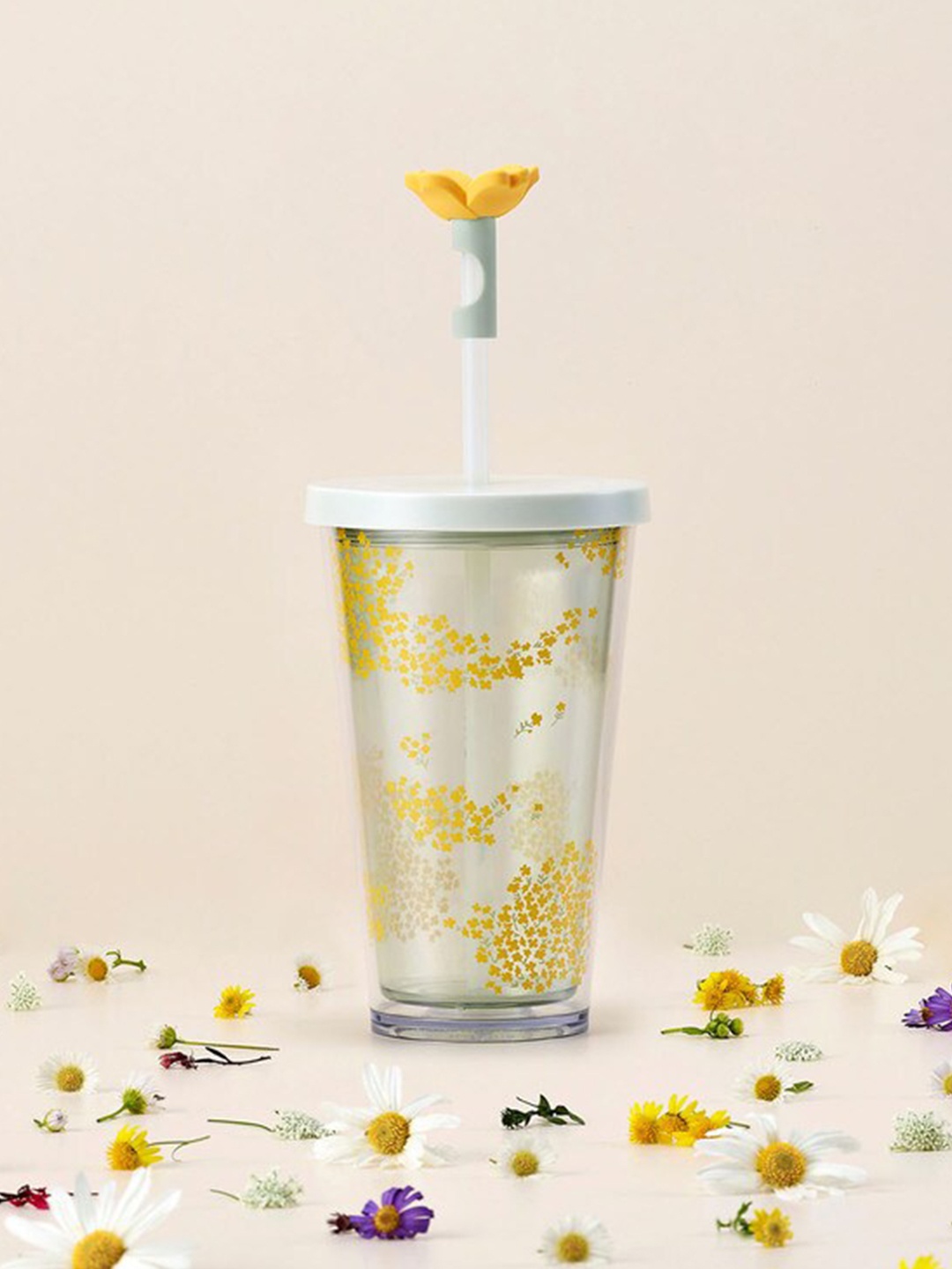 

Starbucks Green & Yellow Flower Stopper Plastic Cold Cup 473 ml