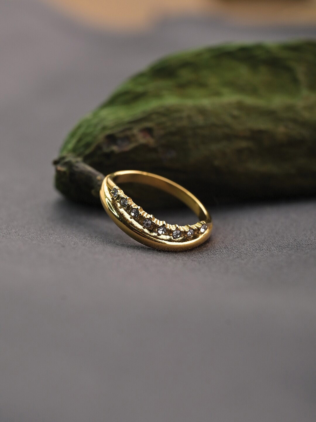 

PALMONAS Gold-Plated CZ-Studded Finger Ring