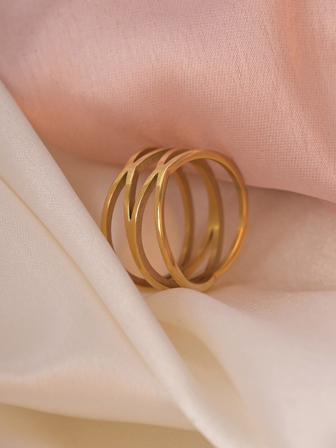 

PALMONAS Gold-Plated Twist Cross Stainless Steel Finger Ring