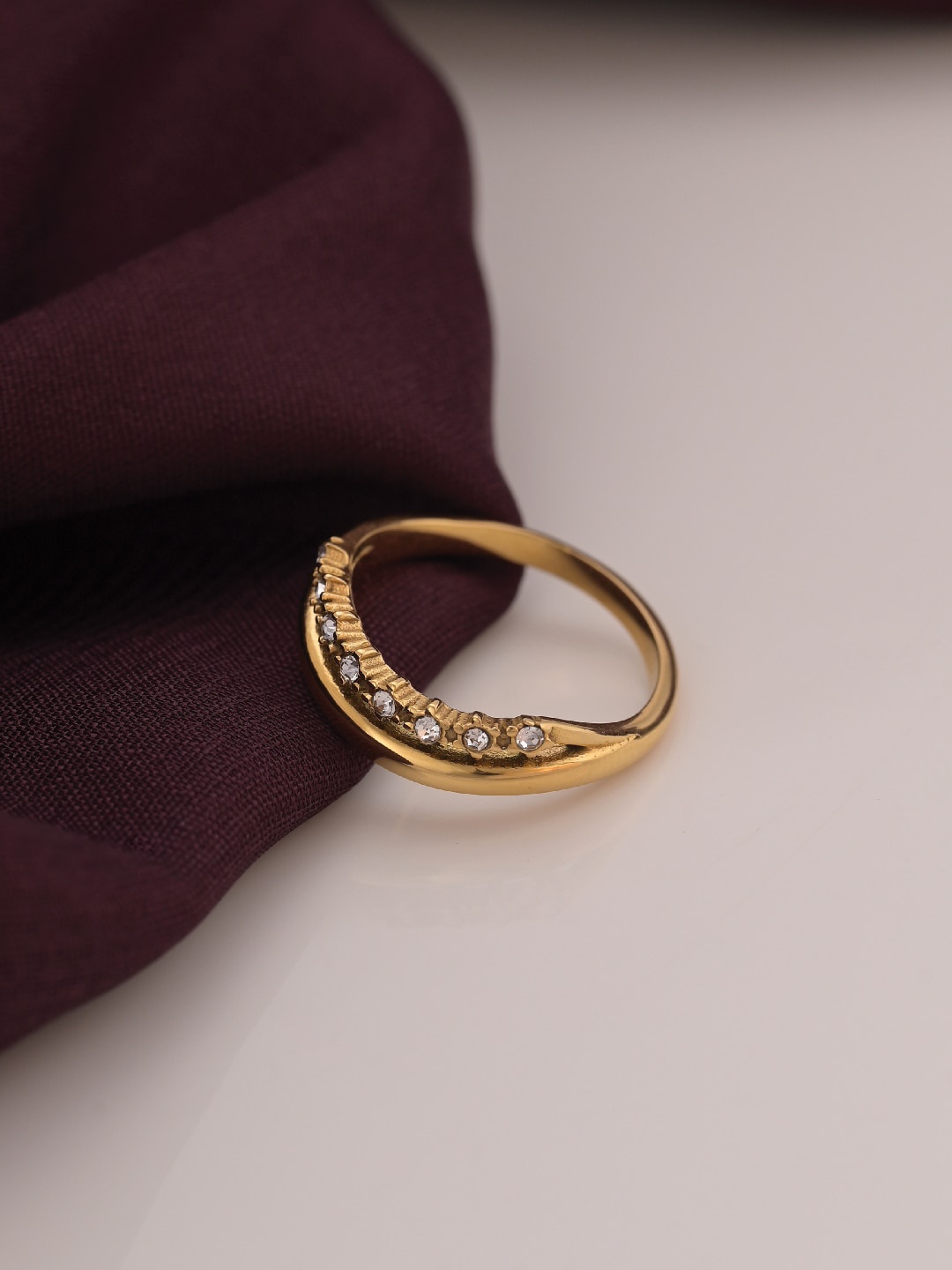 

PALMONAS Gold-Plated CZ-Studded Finger Ring