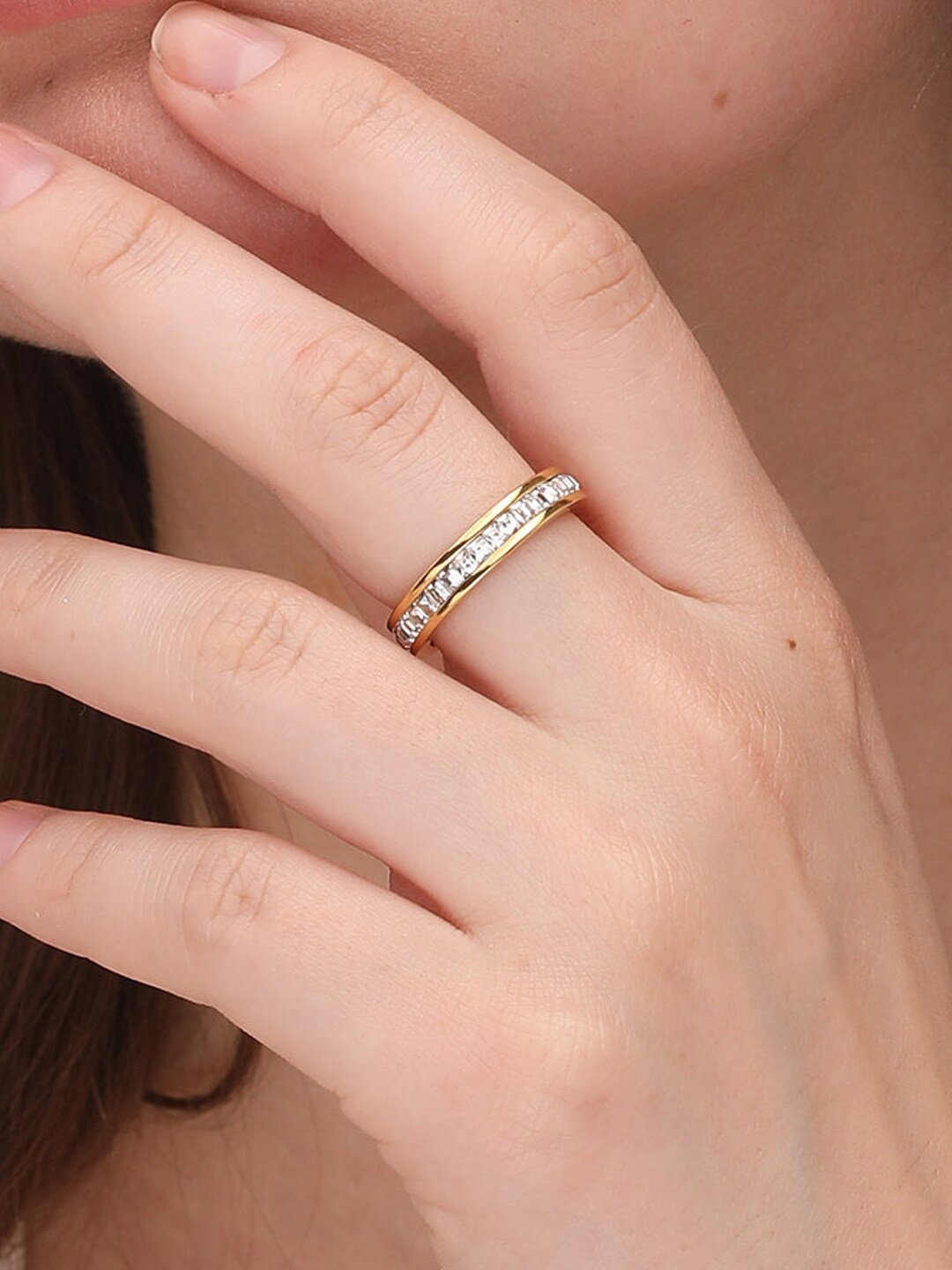 

PALMONAS 18k Gold-Plated Stones Band Finger Ring