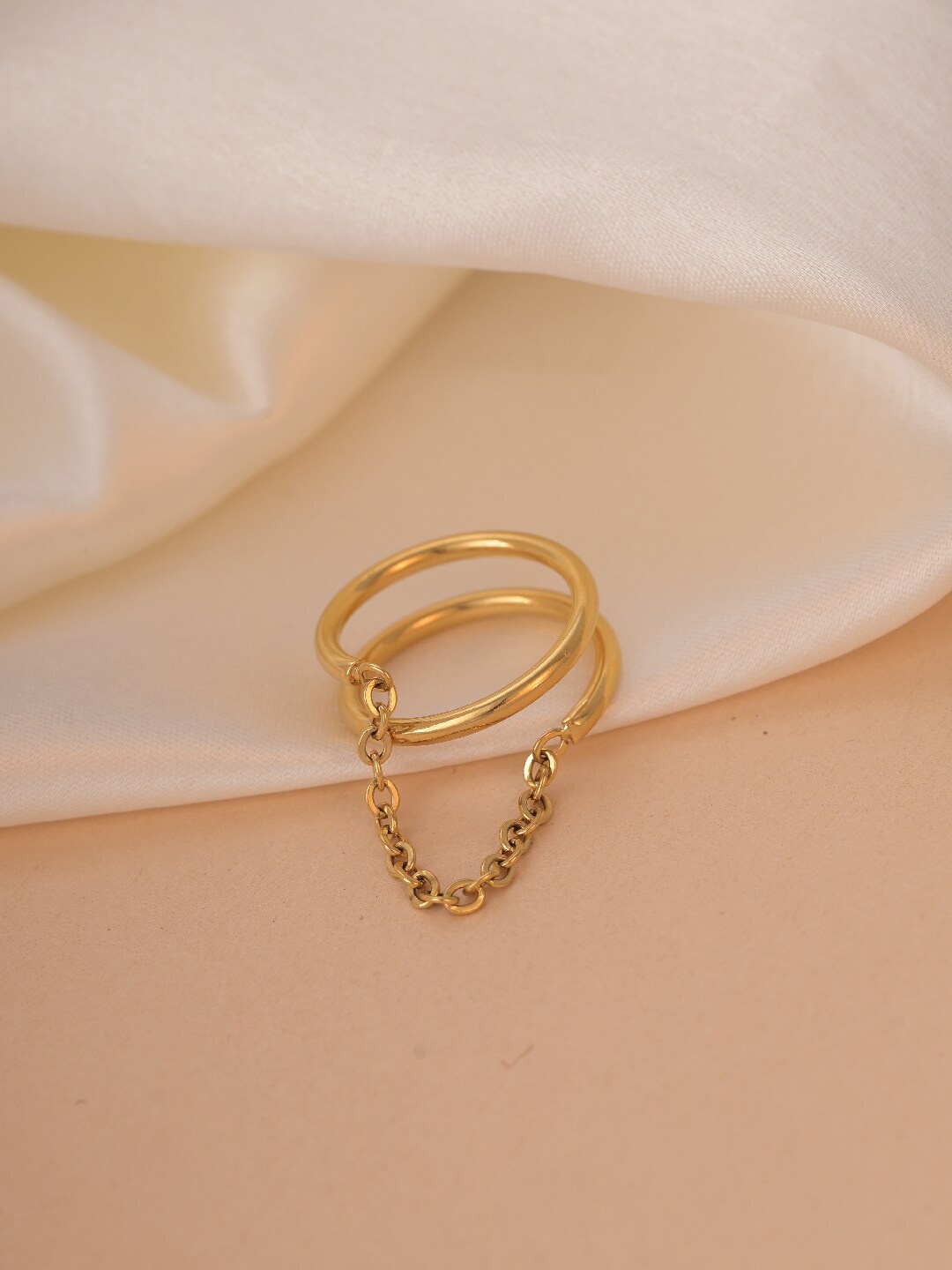 

PALMONAS Gold-Plated Tassel Chain Spiral Finger Ring