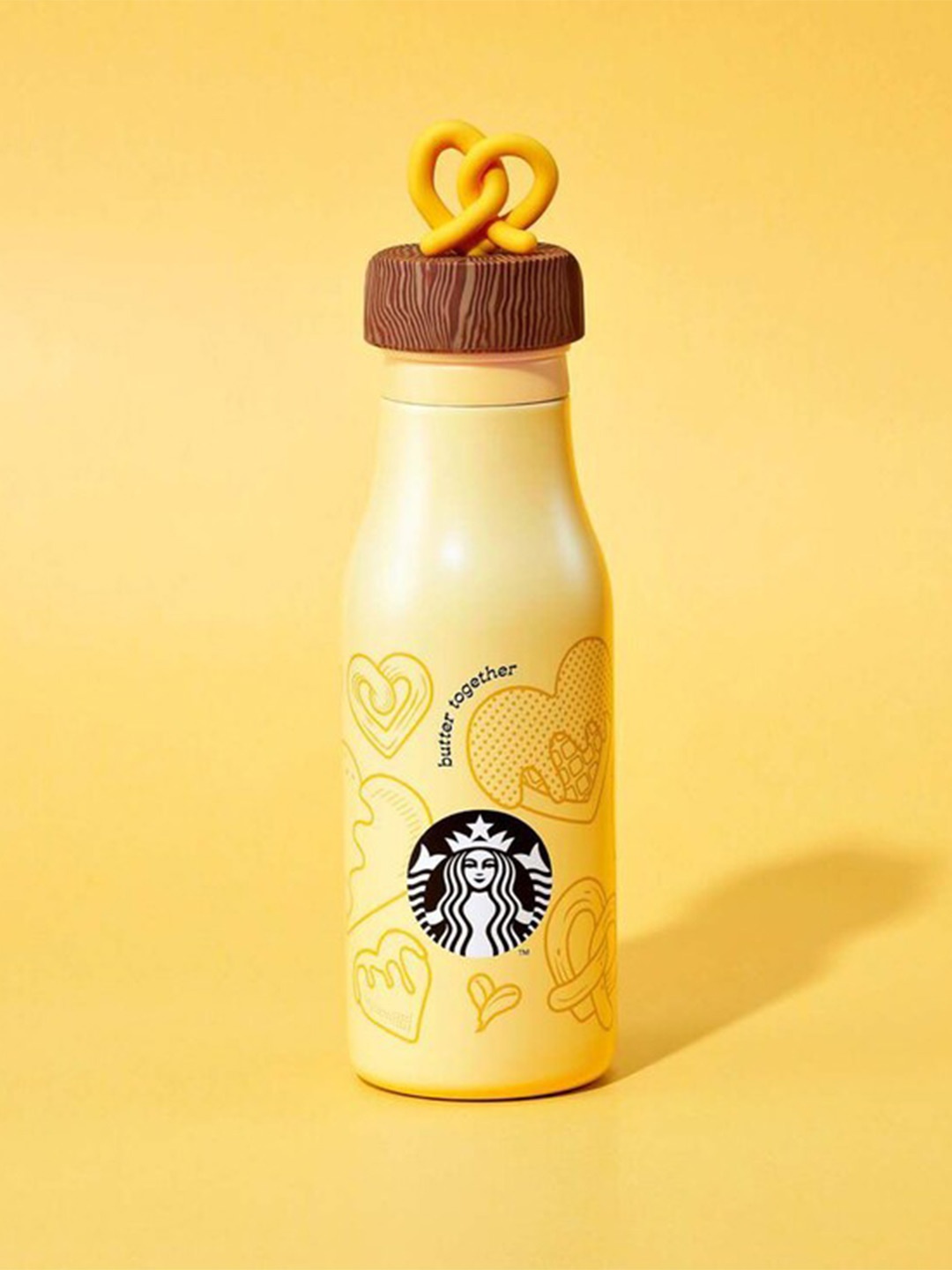 

Starbucks Yellow & Brown Butter Together Printed Stainless Steel Water Bottle-473 ml
