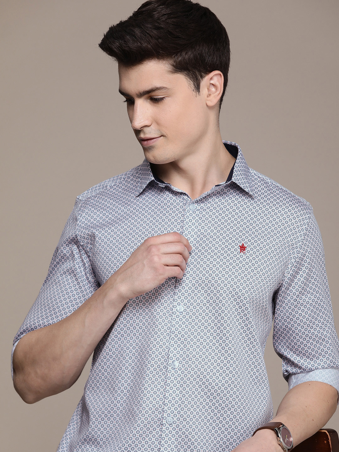 

French Connection Slim Fit Floral Printed Pure Cotton Casual Shirt, Navy blue