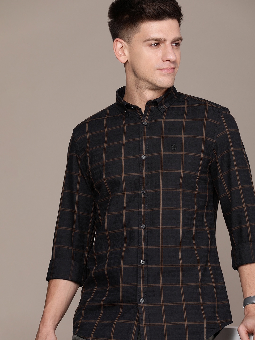 

French Connection Slim Fit Pure Cotton Casual Shirt, Coffee brown