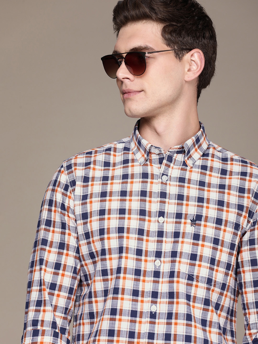 

French Connection Pure Cotton Checked Casual Shirt, White