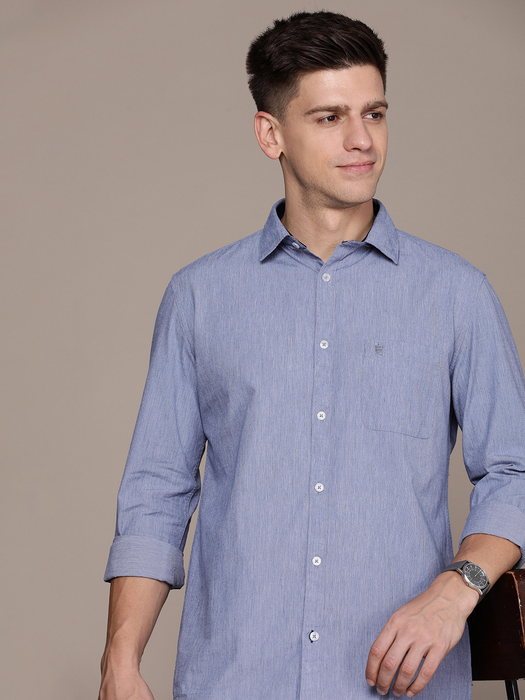 

French Connection Pure Cotton Slim Fit Casual Shirt, Blue