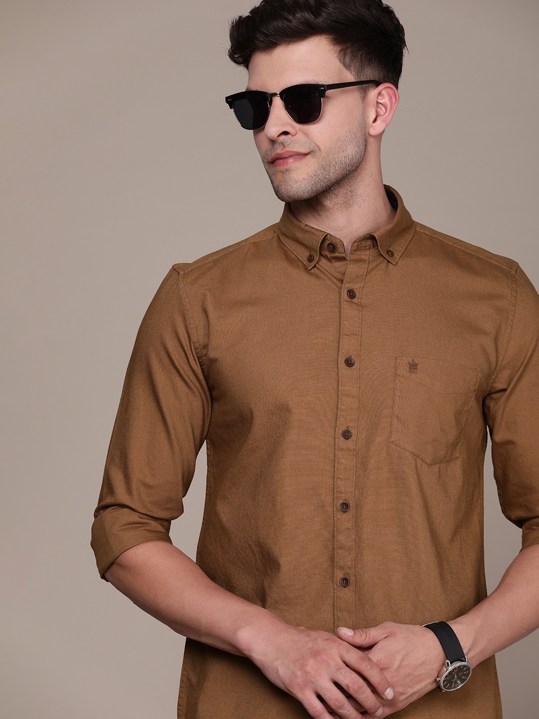 

French Connection Pure Cotton Slim Fit Casual Shirt, Brown