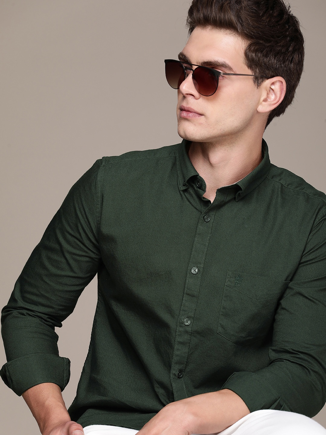 

French Connection Pure Cotton Opaque Casual Shirt, Green