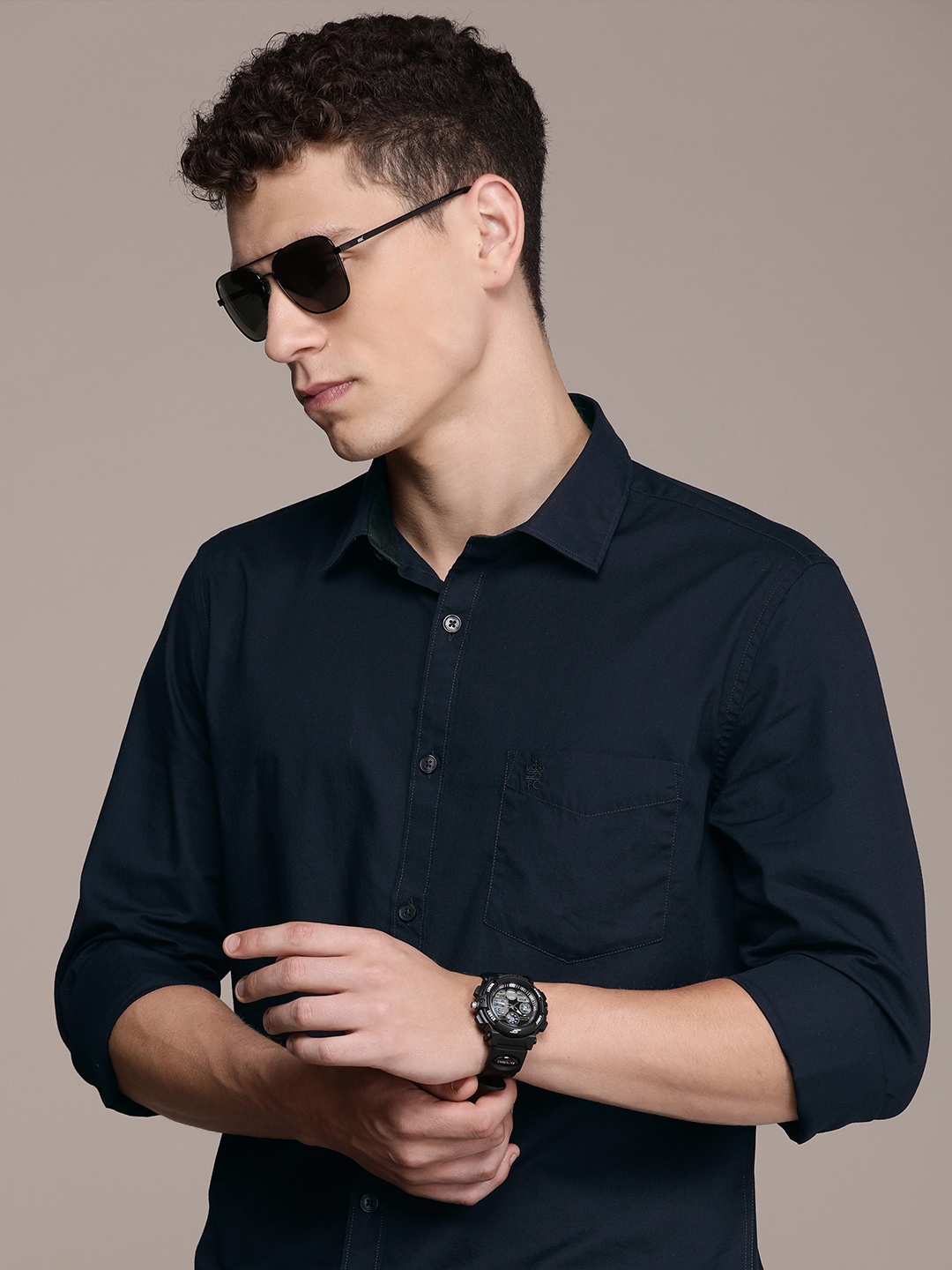 

French Connection Pure Cotton Slim Fit Opaque Casual Shirt, Navy blue
