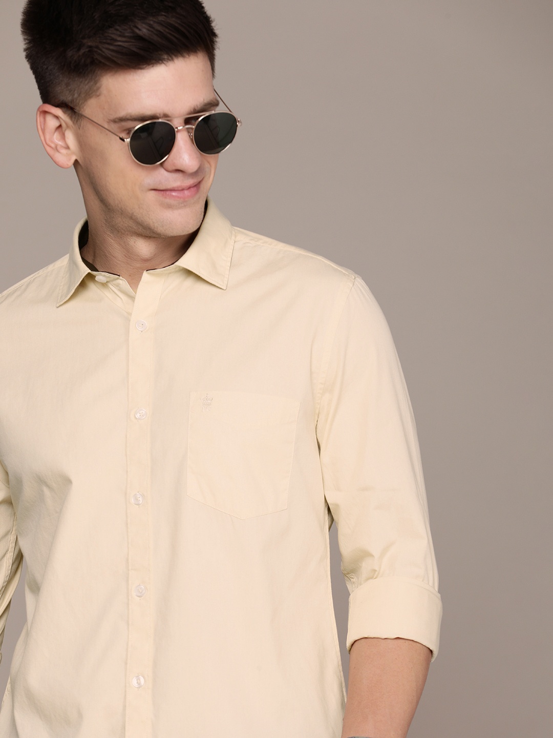 

French Connection Pure Cotton Slim Fit Casual Shirt, Cream