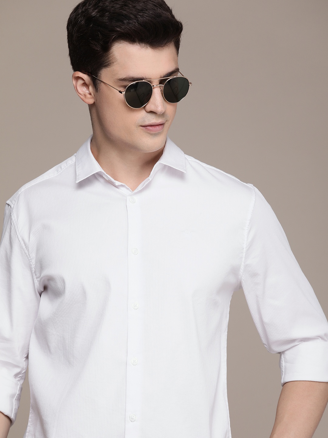 

French Connection Self Design Slim Fit Textured Casual Shirt, White