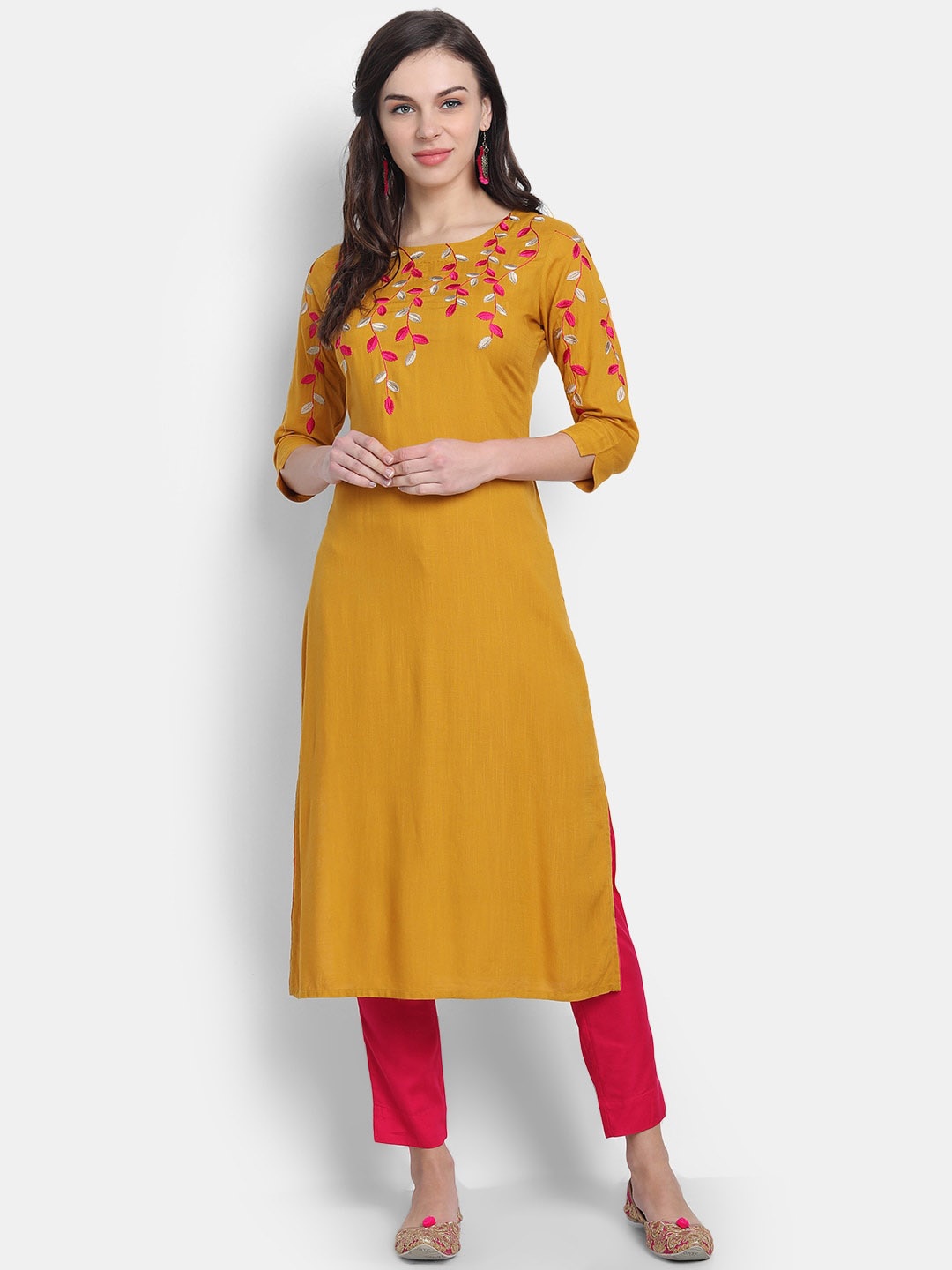 

SUTI Floral Embroidered Straight Kurta, Mustard