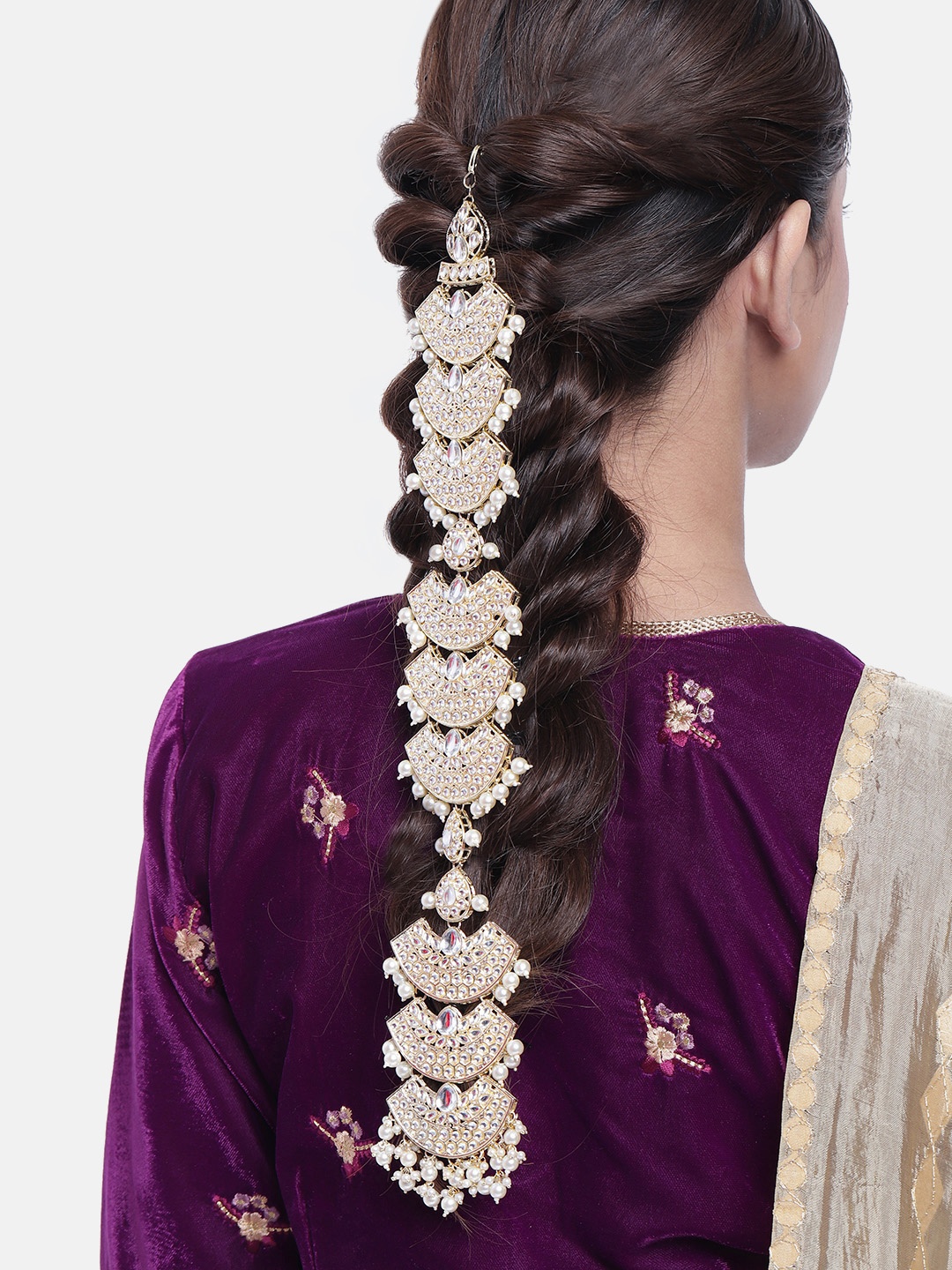 

LAIDA Gold-Plated Kundan Studded & Beaded Head Chains