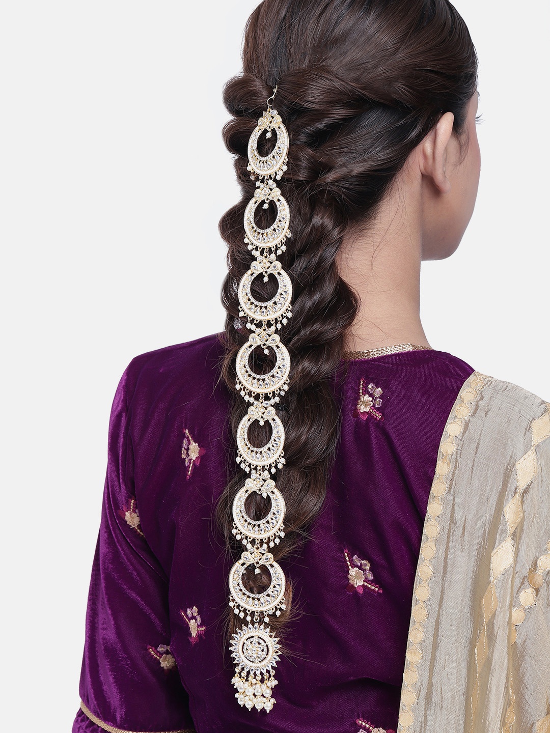 

LAIDA Gold-Plated Kundan Studded & Beaded Head Chains