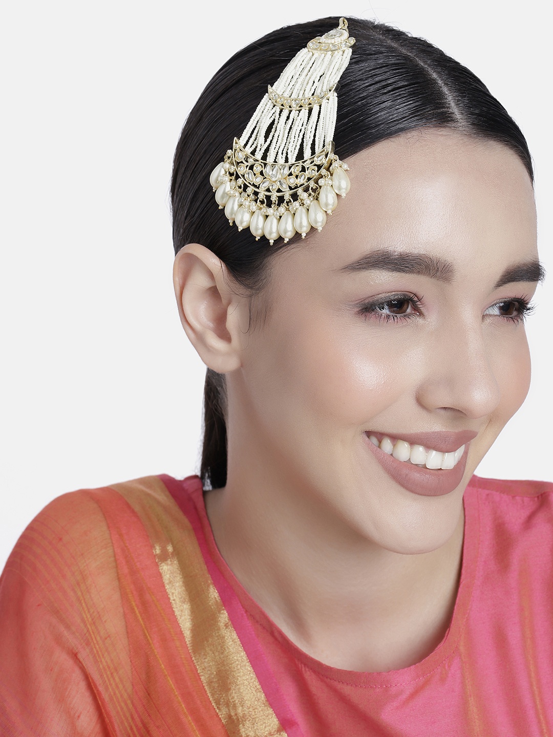 

LAIDA Gold-Plated Pearls-Studded Jhumar Passa Head Jewellery