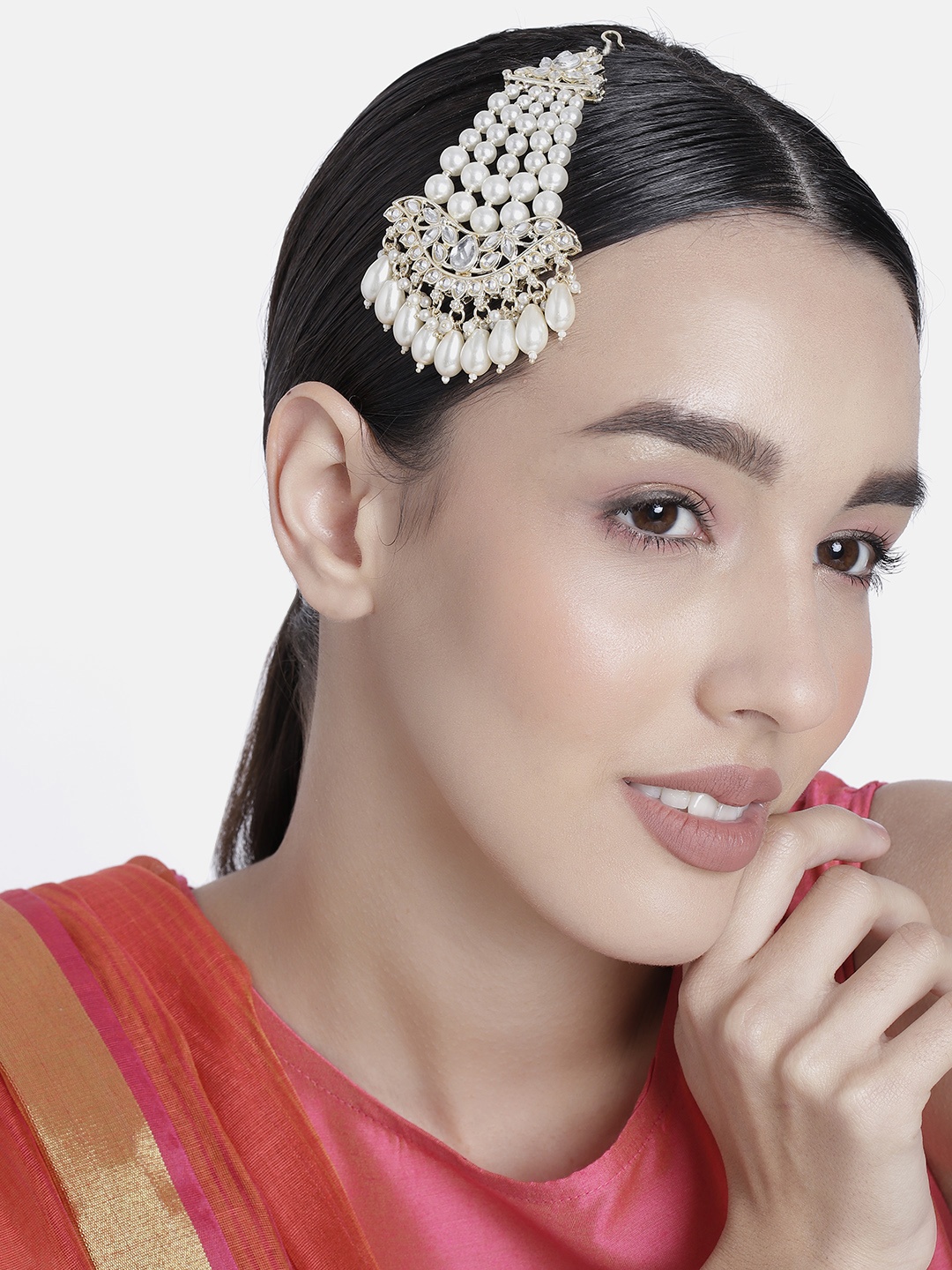 

LAIDA Gold-Plated Pearls-Studded Jhumar Passa Head Jewellery