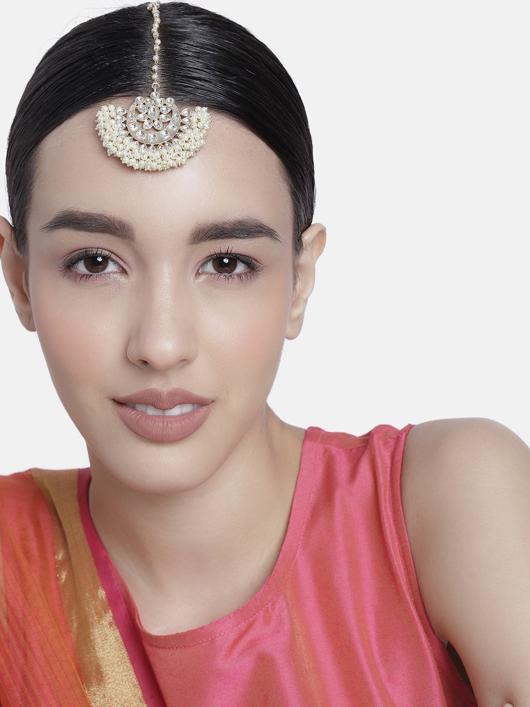 

LAIDA Gold-Plated Artificial Stones & Beads-Studded Maang Tikka