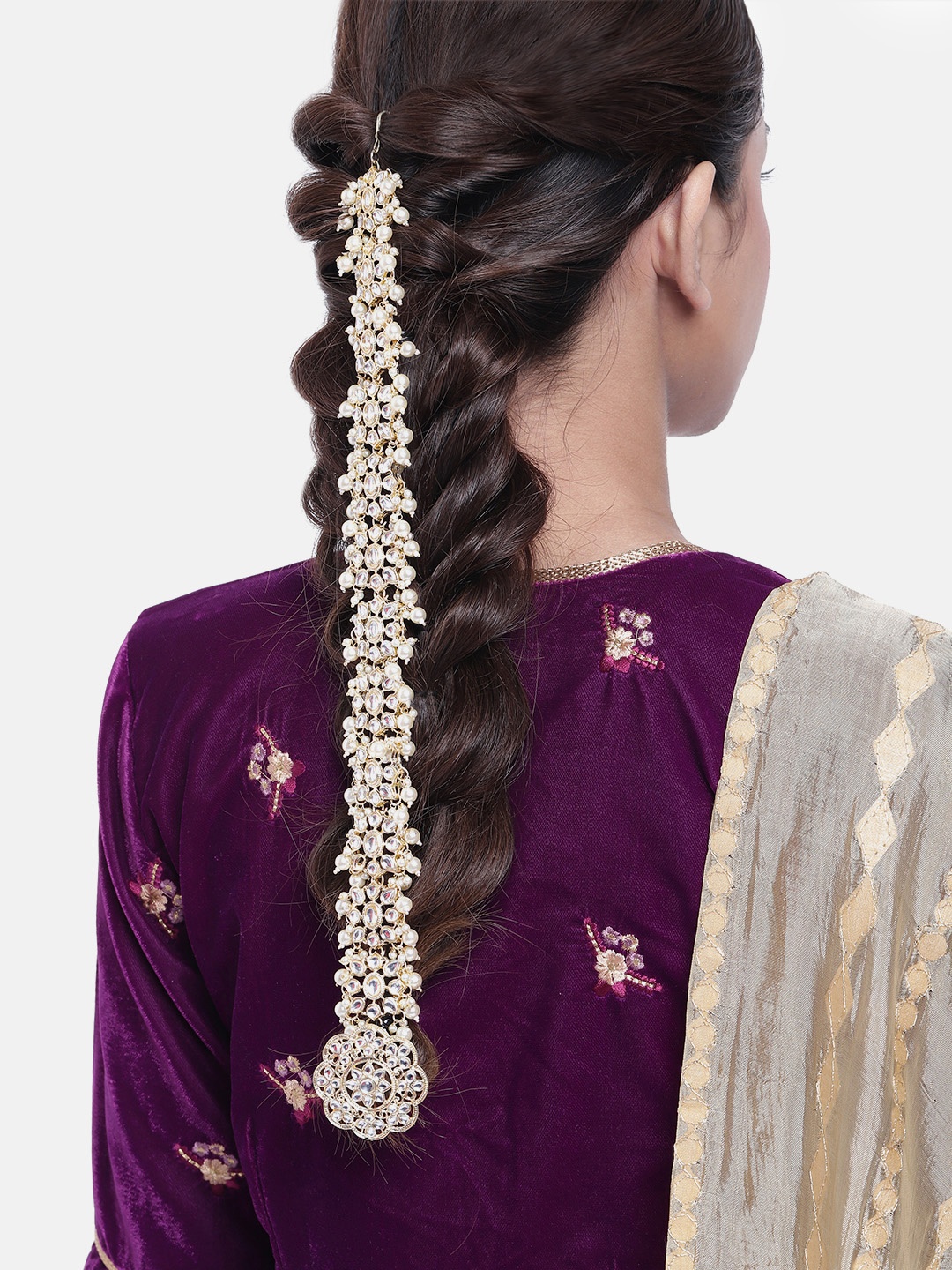 

LAIDA Gold-Plated Kundan Studded & Beaded Head Chains