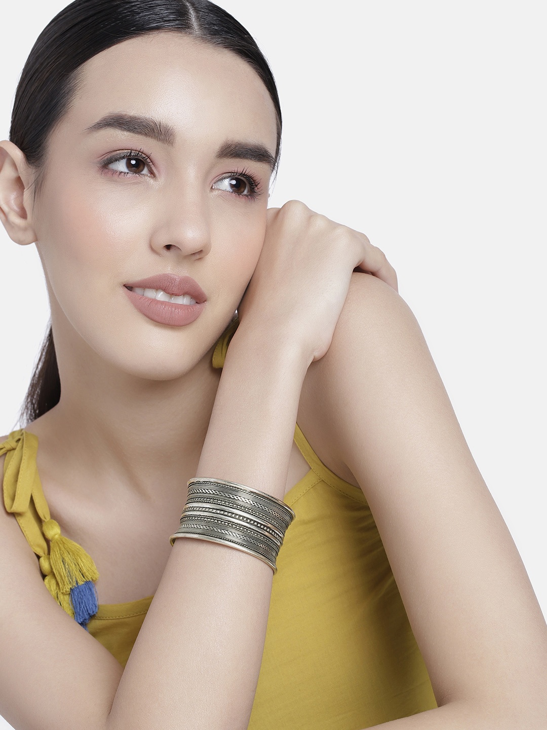 

LAIDA Oxidised Silver-Plated Cuff Bracelet