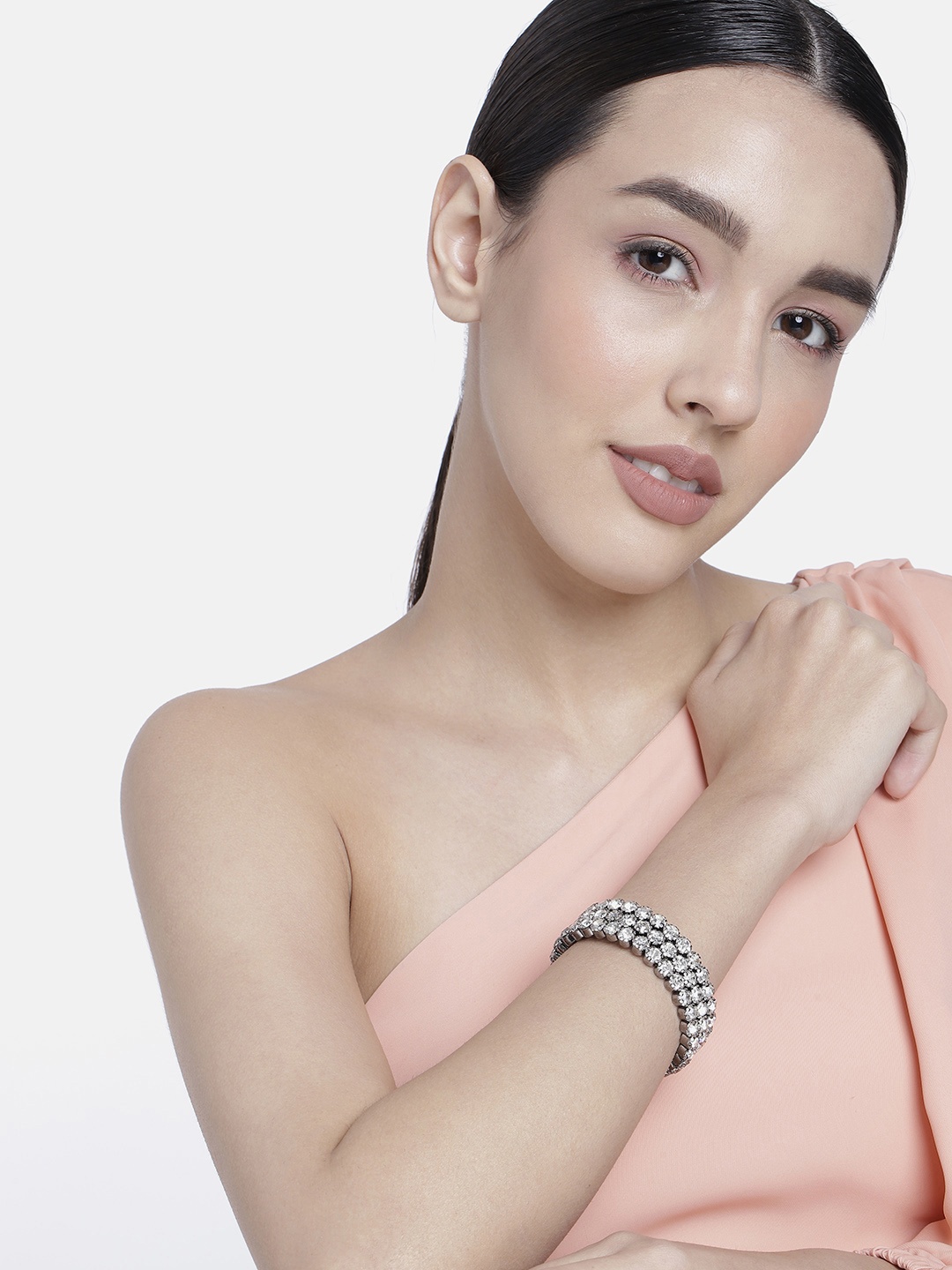 

LAIDA Women Rhodium-Plated Embellished Wraparound Bracelet, Silver