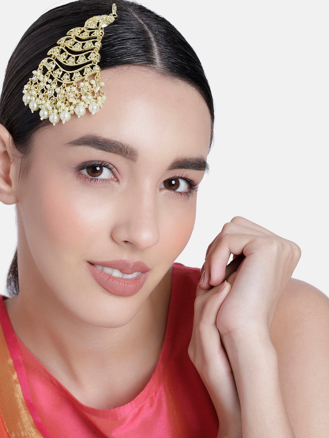 

LAIDA Gold-Plated Artficial Stones-Studded Jhumar Passa Head Jewellery