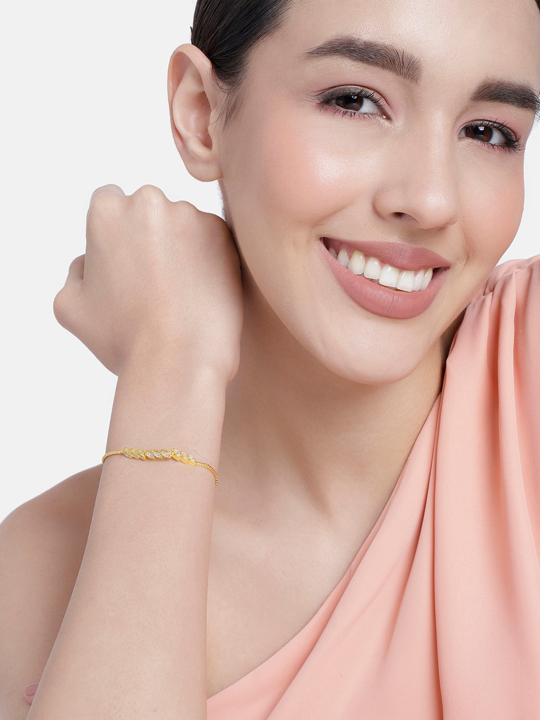 

LAIDA Women American Diamond-Studded Oxidised Gold-Plated Link Bracelet