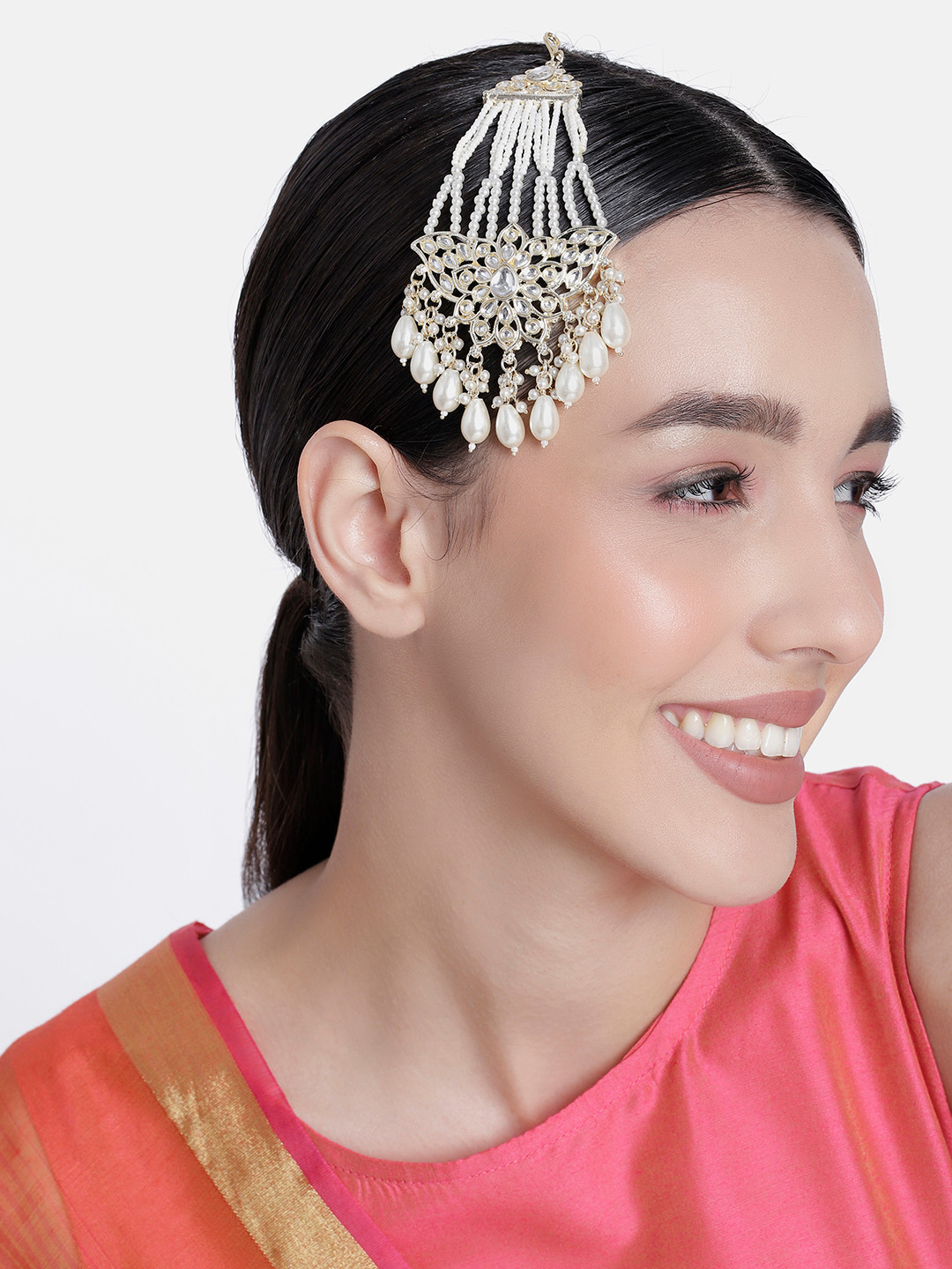 

LAIDA Gold-Plated Pearls-Studded Jhumar Passa Head Jewellery