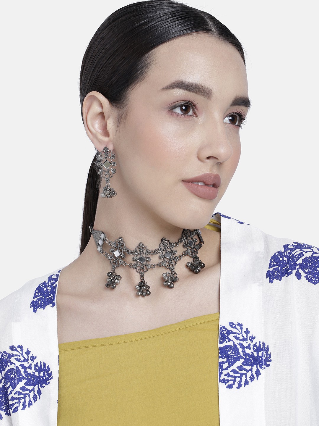 

LAIDA Silver-Plated Mirror Oxidised Jewellery Set