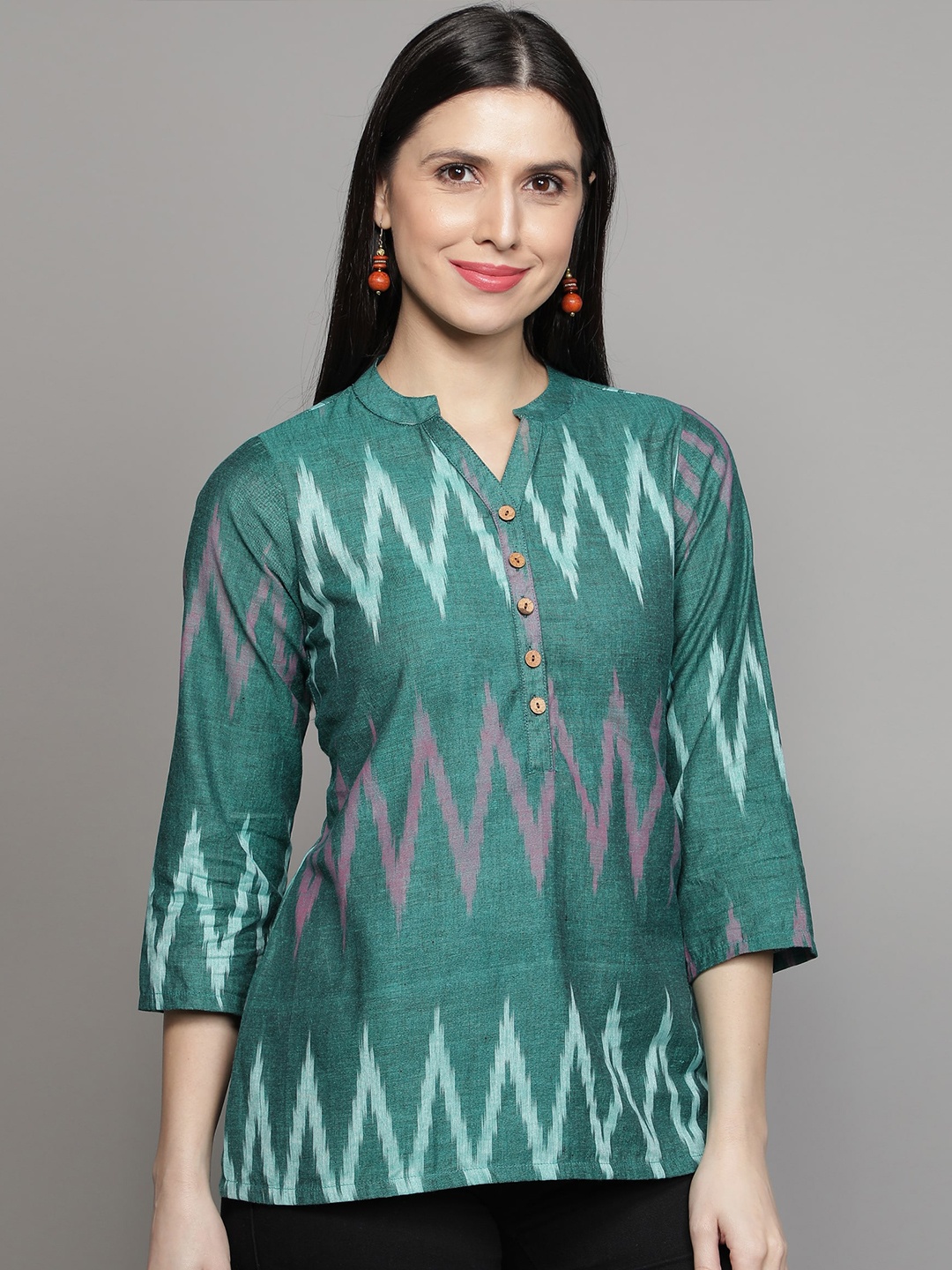 

Cot'N Soft Ikat Woven Design Pure Cotton A Line Kurti, Grey