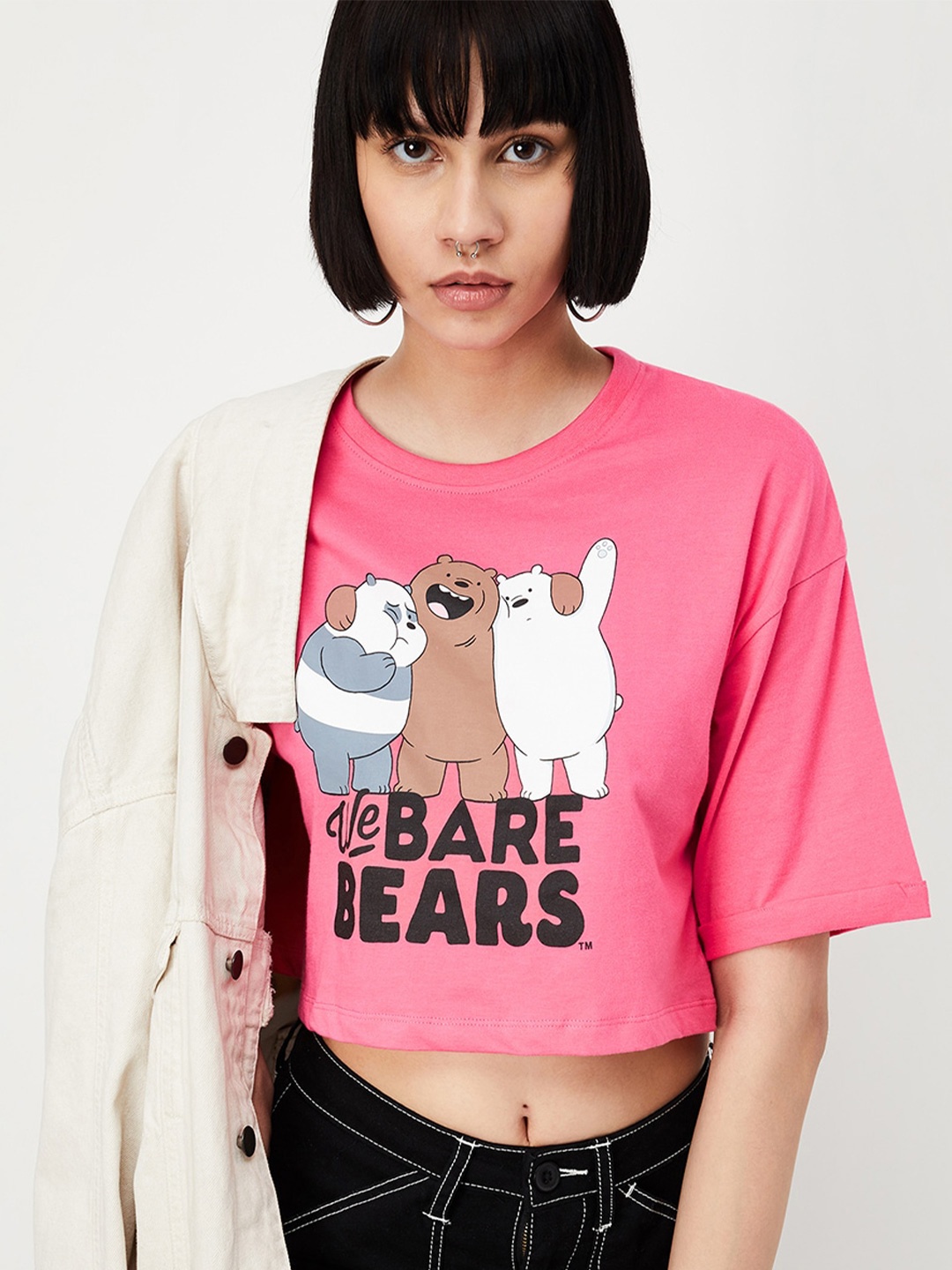 

max Bare Bears Printed Pure Cotton Cropped T-shirt, Coral