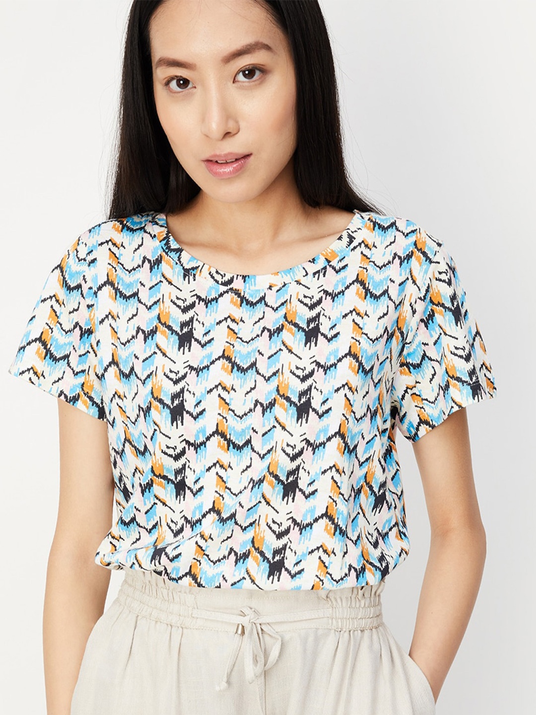 

max Abstract Printed Pure Cotton T-shirt, White