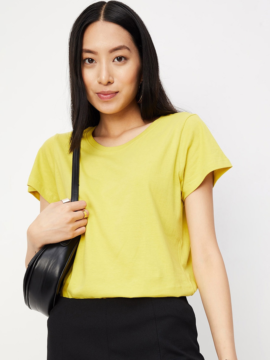 

max Extended Sleeves Pure Cotton T-shirt, Yellow