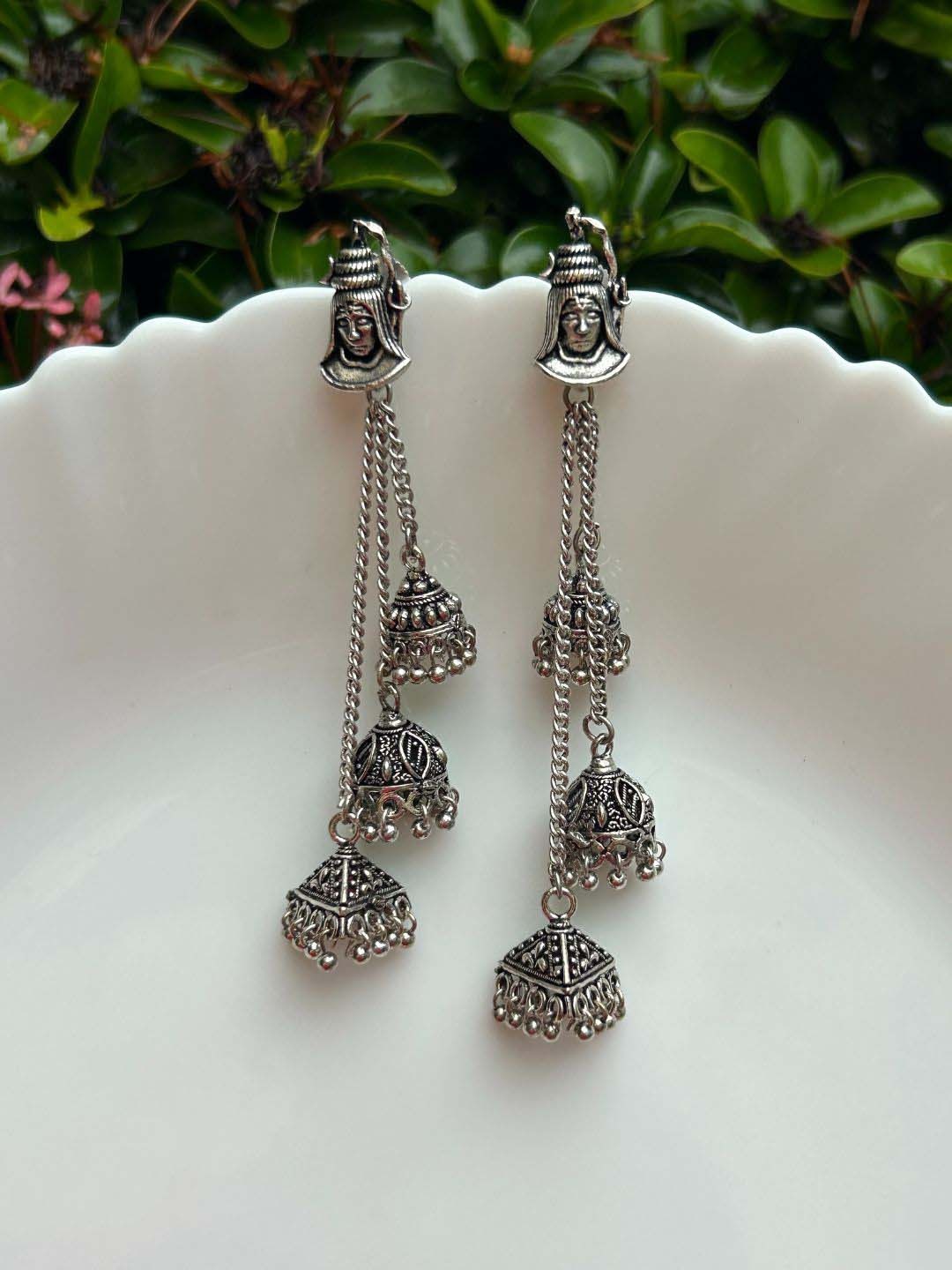 

LAIDA Silver-Plated Oxidised Classic Jhumkas Earrings