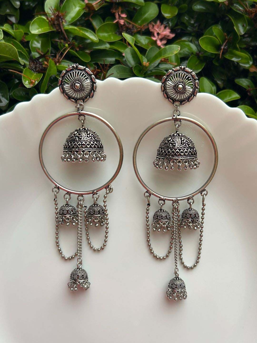 

LAIDA Silver-Plated Oxidised Classic Drop Earrings