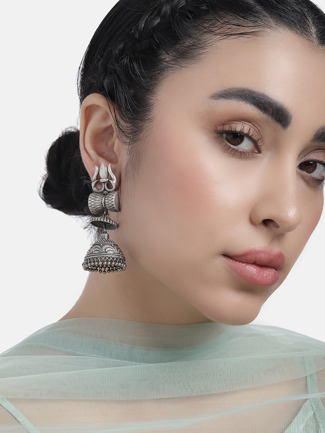 

LAIDA Silver-Plated Oxidised Contemporary Jhumkas Earrings