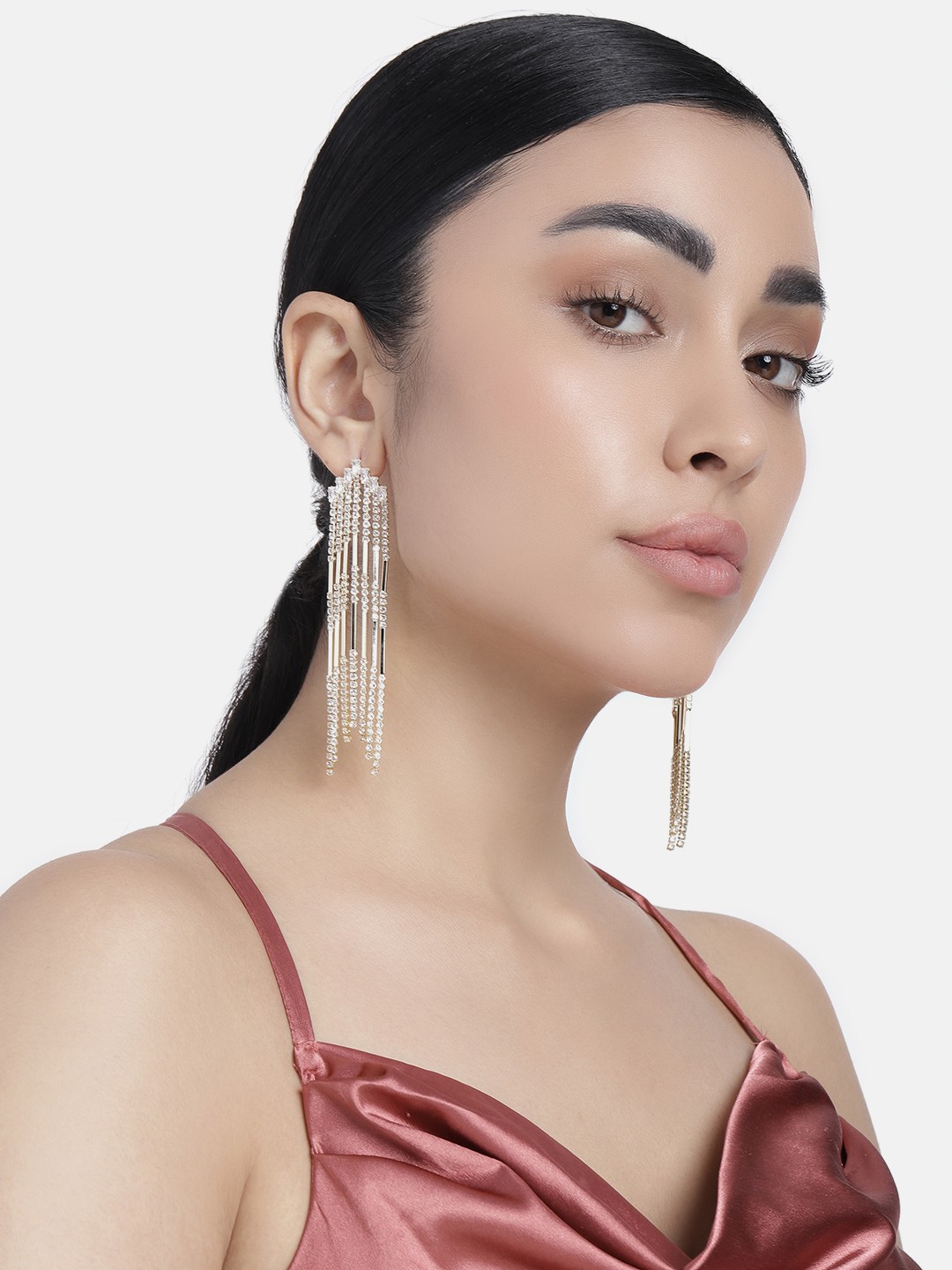 

LAIDA Gold-Plated AD-Studded Classic Drop Earrings, Silver