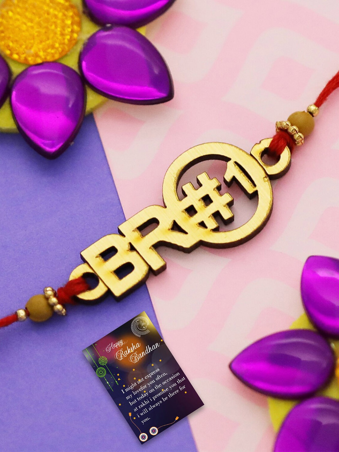 

Silver Shine Unisex Set Of 2 Beaded Rakhi & Roli Chawal 1 Greeting Card & Pooja Thali, Gold