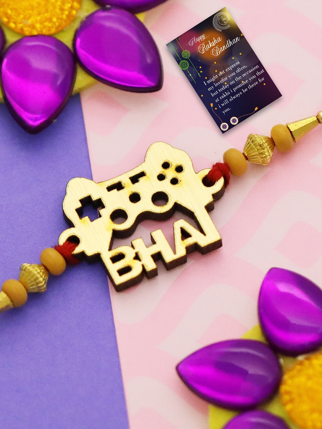 

Silver Shine Set Of 2 Charm Detail Rakhis With Roli Chawal 1 Greeting Card & Pooja Thali, Red