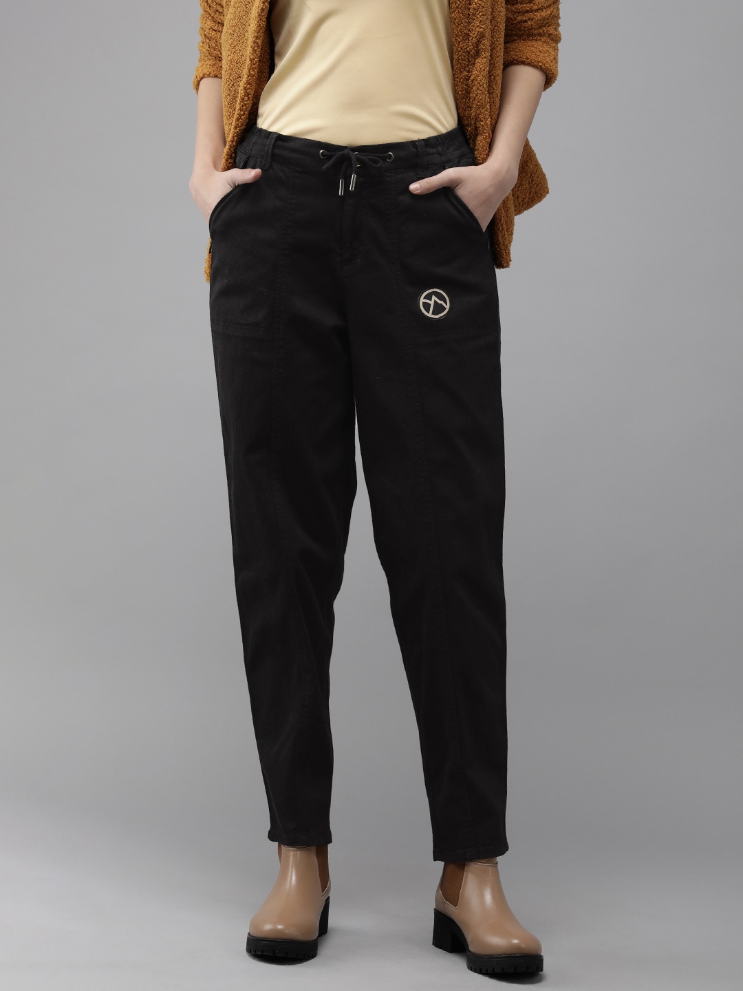 

The Roadster Life Co. Women Pure Cotton Trousers, Black