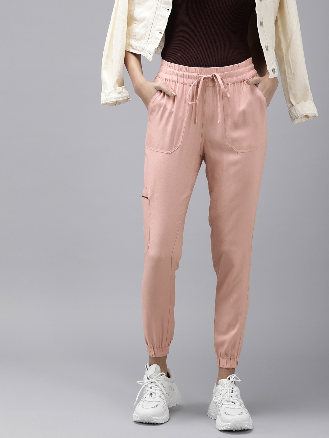 

The Roadster Life Co. Women Solid Mid-Rise Joggers, Peach